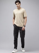 Men's Charcoal Solid Cotton 7 Pockets Cargo Trouser